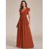 imageEverPretty Womens Flowy Chiffon A Line Ruffles Sleeves Back Cutout Bridesmaid Dresses 01819Burnt Orange