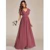 imageEverPretty Womens Flowy Chiffon A Line Ruffles Sleeves Back Cutout Bridesmaid Dresses 01819Cameo Brown