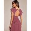 imageEverPretty Womens Flowy Chiffon A Line Ruffles Sleeves Back Cutout Bridesmaid Dresses 01819Cameo Brown