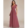 imageEverPretty Womens Flowy Chiffon A Line Ruffles Sleeves Back Cutout Bridesmaid Dresses 01819Cameo Brown