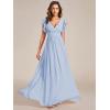 imageEverPretty Womens Flowy Chiffon A Line Ruffles Sleeves Back Cutout Bridesmaid Dresses 01819Ice Blue