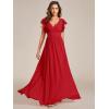 imageEverPretty Womens Flowy Chiffon A Line Ruffles Sleeves Back Cutout Bridesmaid Dresses 01819Red