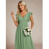 imageEverPretty Womens Flowy Chiffon A Line Ruffles Sleeves Back Cutout Bridesmaid Dresses 01819Sage Green