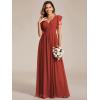imageEverPretty Womens Flowy Chiffon A Line Ruffles Sleeves Back Cutout Bridesmaid Dresses 01819Vermilion