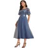 imageEverPretty Womens Round Neck Sequin Embroidery Short Sleeves Tulle Midi Wedding Guest Dress 00906Dusty Blue