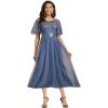 imageEverPretty Womens Round Neck Sequin Embroidery Short Sleeves Tulle Midi Wedding Guest Dress 00906Dusty Blue