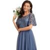 imageEverPretty Womens Round Neck Sequin Embroidery Short Sleeves Tulle Midi Wedding Guest Dress 00906Dusty Blue