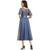 imageEverPretty Womens Round Neck Sequin Embroidery Short Sleeves Tulle Midi Wedding Guest Dress 00906Dusty Blue