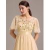 imageEverPretty Womens Round Neck Sequin Embroidery Short Sleeves Tulle Midi Wedding Guest Dress 00906Gold
