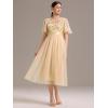 imageEverPretty Womens Round Neck Sequin Embroidery Short Sleeves Tulle Midi Wedding Guest Dress 00906Gold
