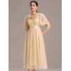 imageEverPretty Womens Round Neck Sequin Embroidery Short Sleeves Tulle Midi Wedding Guest Dress 00906Gold