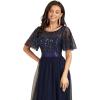 imageEverPretty Womens Round Neck Sequin Embroidery Short Sleeves Tulle Midi Wedding Guest Dress 00906Navy Blue