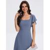 imageEverPretty Womens Square Neck Short Sleeves Split Chiffon Floor Length ALine Maxi Formal Dress 02409Dusty Blue