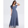 imageEverPretty Womens Square Neck Short Sleeves Split Chiffon Floor Length ALine Maxi Formal Dress 02409Dusty Blue