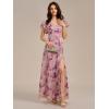 imageEverPretty Womens Square Neck Short Sleeves Split Chiffon Floor Length ALine Maxi Formal Dress 02409Light Purple Print