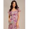 imageEverPretty Womens Square Neck Short Sleeves Split Chiffon Floor Length ALine Maxi Formal Dress 02409Light Purple Print