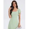 imageEverPretty Womens Square Neck Short Sleeves Split Chiffon Floor Length ALine Maxi Formal Dress 02409Mint Green