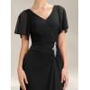 imageEverPretty Womens VNeck Pleated Short Sleeves Rhinestone Maxi Slit Mother of The Bride Dresses 02323Black