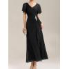 imageEverPretty Womens VNeck Pleated Short Sleeves Rhinestone Maxi Slit Mother of The Bride Dresses 02323Black