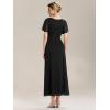 imageEverPretty Womens VNeck Pleated Short Sleeves Rhinestone Maxi Slit Mother of The Bride Dresses 02323Black