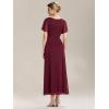 imageEverPretty Womens VNeck Pleated Short Sleeves Rhinestone Maxi Slit Mother of The Bride Dresses 02323Burgundy