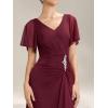 imageEverPretty Womens VNeck Pleated Short Sleeves Rhinestone Maxi Slit Mother of The Bride Dresses 02323Burgundy
