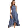 imageEverPretty Womens Elegant Halter ALine Pleated Chiffon HiLo Wedding Guest Dresses 31927Dusty Blue