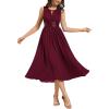 imageEverPretty Womens Elegant Round Neck Chiffon ALine Sequins Waist Midi Wedding Guest Dress 03955Burgundy