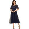 imageEverPretty Womens Round Neck Sequin Embroidery Short Sleeves Tulle Midi Wedding Guest Dress 00906Navy Blue