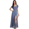 imageEverPretty Womens Square Neck Short Sleeves Split Chiffon Floor Length ALine Maxi Formal Dress 02409Dusty Blue