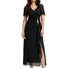 imageEverPretty Womens VNeck Pleated Short Sleeves Rhinestone Maxi Slit Mother of The Bride Dresses 02323Black