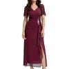 imageEverPretty Womens VNeck Pleated Short Sleeves Rhinestone Maxi Slit Mother of The Bride Dresses 02323Burgundy