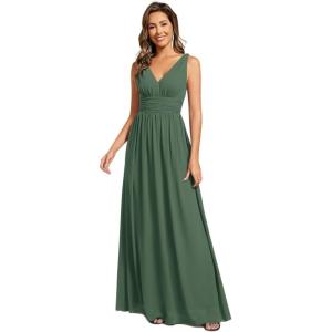 imageEverPretty Womens Bridesmaid Dress VNeck Sleeveless A Line Chiffon Floor Length Formal Dress 09016Eucalyptus Green