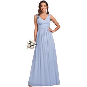 imageEverPretty Womens Bridesmaid Dress VNeck Sleeveless A Line Chiffon Floor Length Formal Dress 09016Ice Blue