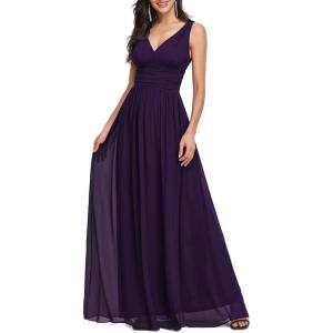 imageEverPretty Womens Bridesmaid Dress VNeck Sleeveless A Line Chiffon Floor Length Formal Dress 09016Purple