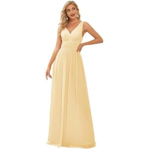 imageEverPretty Womens Bridesmaid Dress VNeck Sleeveless A Line Chiffon Floor Length Formal Dress 09016Yellow
