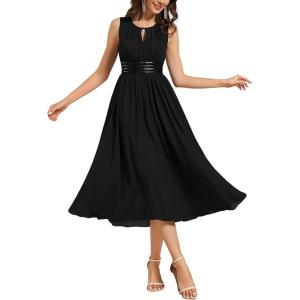 imageEverPretty Womens Elegant Round Neck Chiffon ALine Sequins Waist Midi Wedding Guest Dress 03955Black