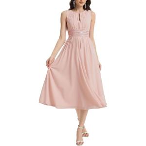 imageEverPretty Womens Elegant Round Neck Chiffon ALine Sequins Waist Midi Wedding Guest Dress 03955Pink