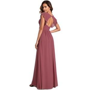 imageEverPretty Womens Flowy Chiffon A Line Ruffles Sleeves Back Cutout Bridesmaid Dresses 01819Cameo Brown