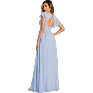 imageEverPretty Womens Flowy Chiffon A Line Ruffles Sleeves Back Cutout Bridesmaid Dresses 01819Ice Blue