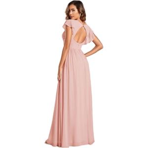 imageEverPretty Womens Flowy Chiffon A Line Ruffles Sleeves Back Cutout Bridesmaid Dresses 01819Pink