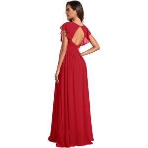 imageEverPretty Womens Flowy Chiffon A Line Ruffles Sleeves Back Cutout Bridesmaid Dresses 01819Red