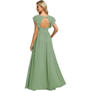 imageEverPretty Womens Flowy Chiffon A Line Ruffles Sleeves Back Cutout Bridesmaid Dresses 01819Sage Green