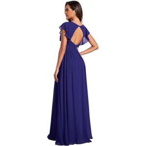 imageEverPretty Womens Flowy Chiffon A Line Ruffles Sleeves Back Cutout Bridesmaid Dresses 01819Sapphire Blue