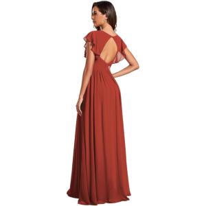imageEverPretty Womens Flowy Chiffon A Line Ruffles Sleeves Back Cutout Bridesmaid Dresses 01819Vermilion