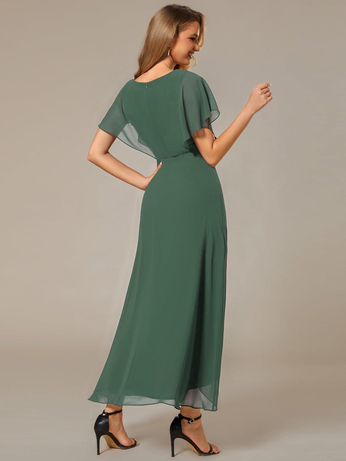 imageEverPretty Womens Formal Dress A Line V Neck Applique Waist Tea Length Wedding Guest Dress 02027Eucalyptus Green