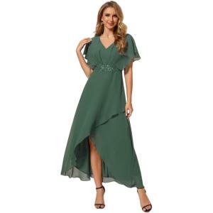 imageEverPretty Womens Formal Dress A Line V Neck Applique Waist Tea Length Wedding Guest Dress 02027Eucalyptus Green