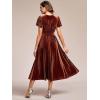 imageEverPretty Womens V Neck A Line Short Sleeves Elastic Waist MidiLength Velvet Wedding Guest Dress 01939Caramel