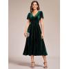imageEverPretty Womens V Neck A Line Short Sleeves Elastic Waist MidiLength Velvet Wedding Guest Dress 01939Deep Green