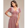 imageEverPretty Womens V Neck A Line Short Sleeves Elastic Waist MidiLength Velvet Wedding Guest Dress 01939Orchid